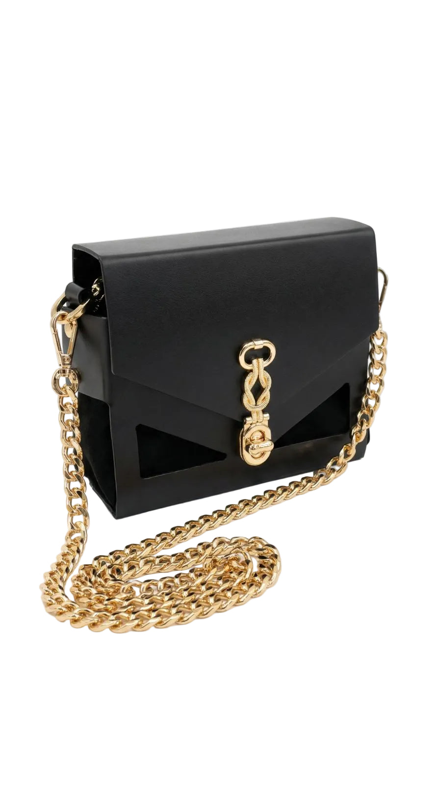Jote handbag with a gold chain on a white background